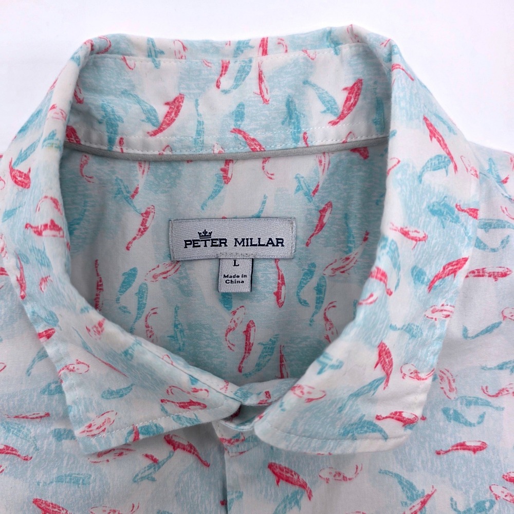 Peter Millar Mens Koi Fish Print Short Sleeve Button Down Shirt MS21W65CFS Large - Picture 4 of 8